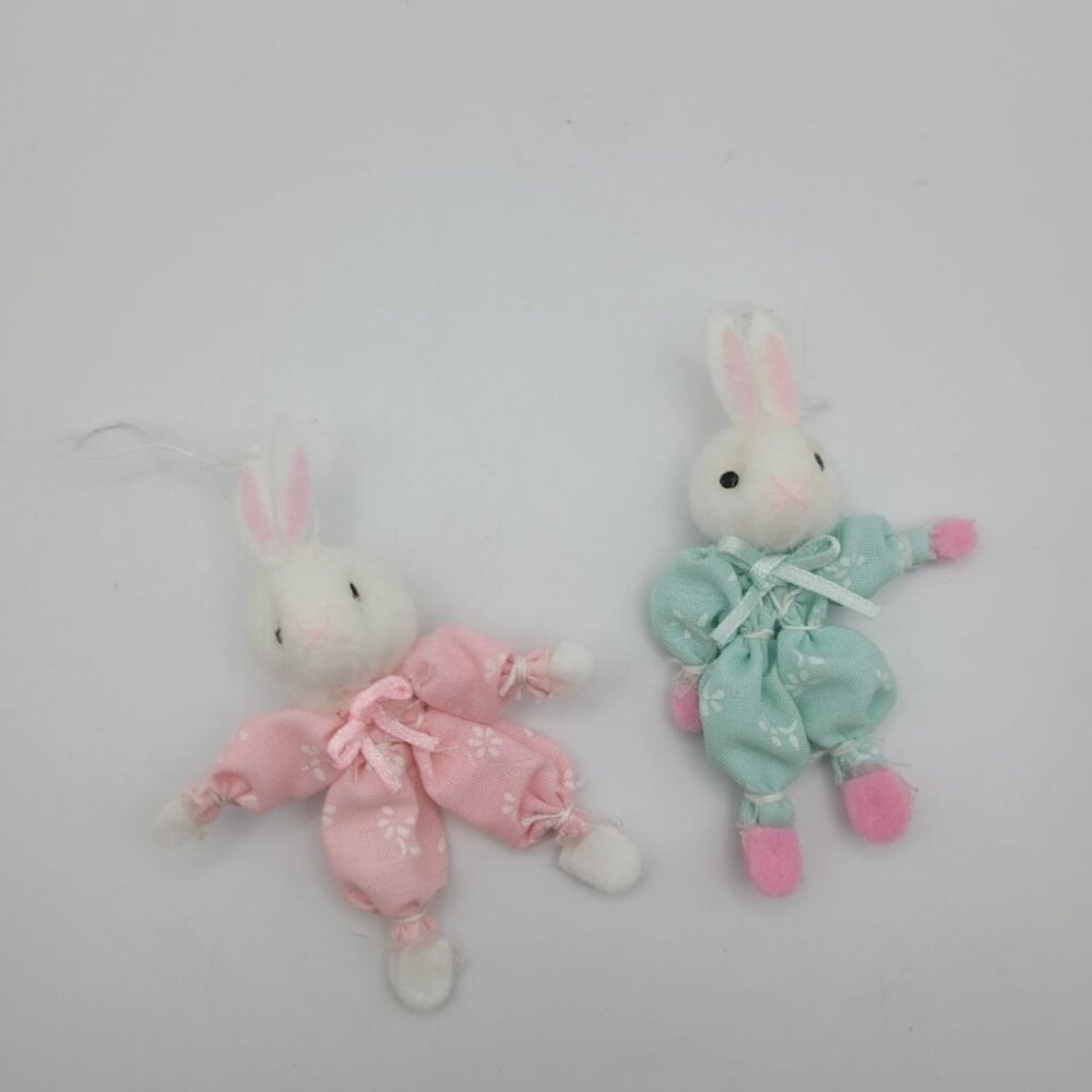 Handmade Bunny Easter Ornament Small Rabbit Felt 3 Inch Bending Ribbon Spring - Picture 8 of 8